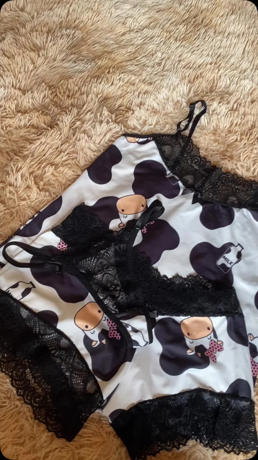 Babydoll vaquinha com renda preta